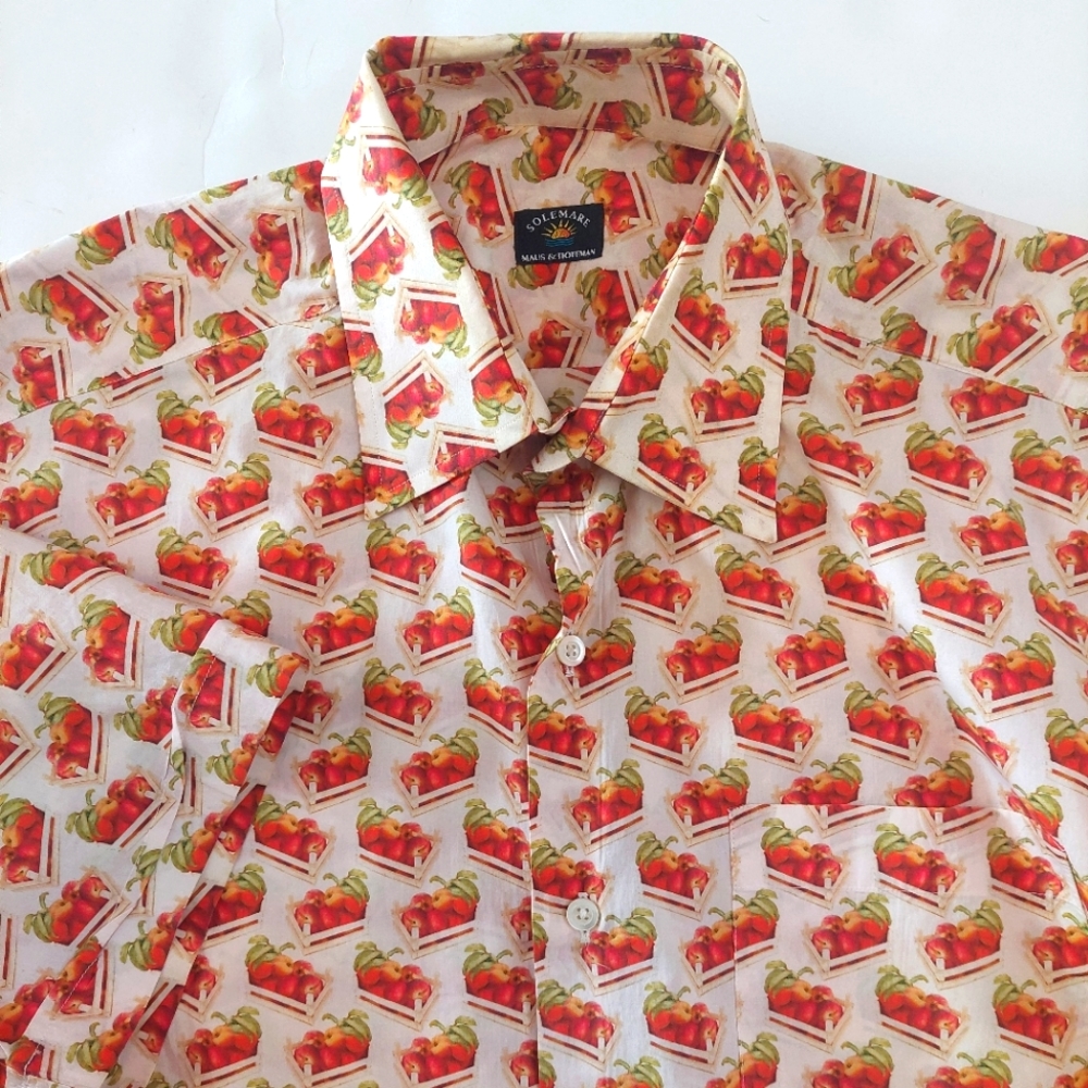 Maus and Hoffman Solemare Apple Basket all over print shirt M s/s EUC Italy